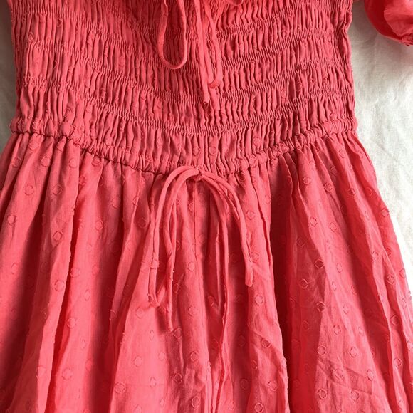 Maxi Dress Size 4 R. Yiposha Smocked Waist Salmon Pink Swiss Dots NWT - Picture 4 of 11